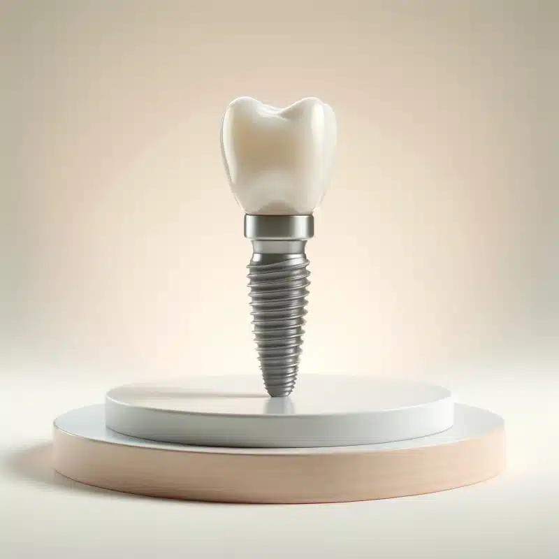 3D illustration of dental implants on beige background