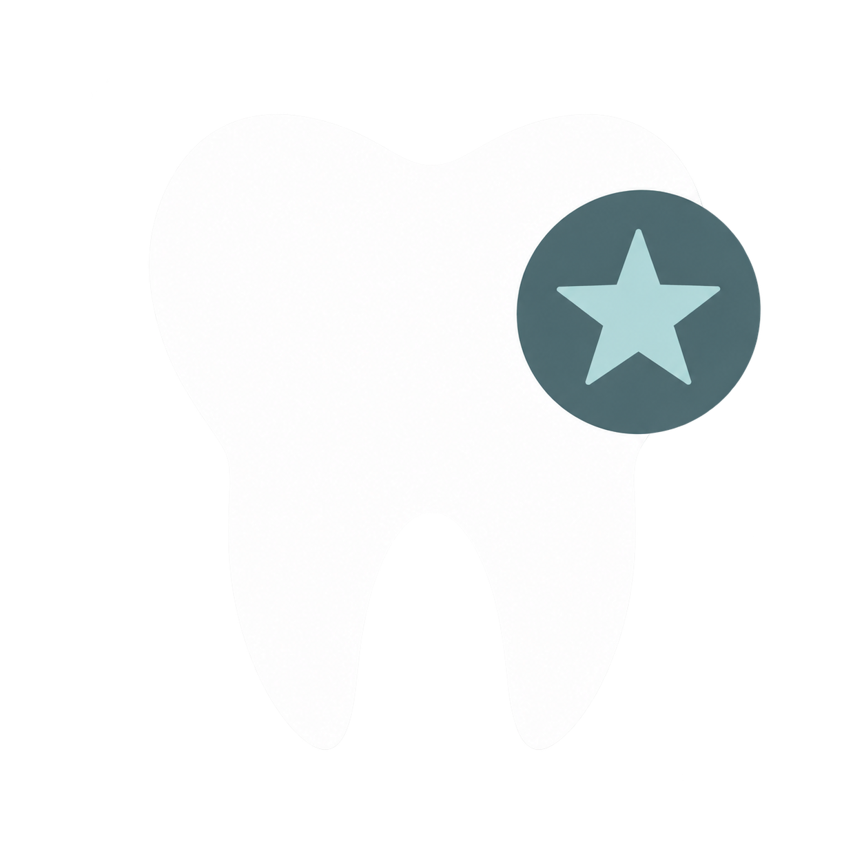 Stylized tooth illustration with blue star emblem
