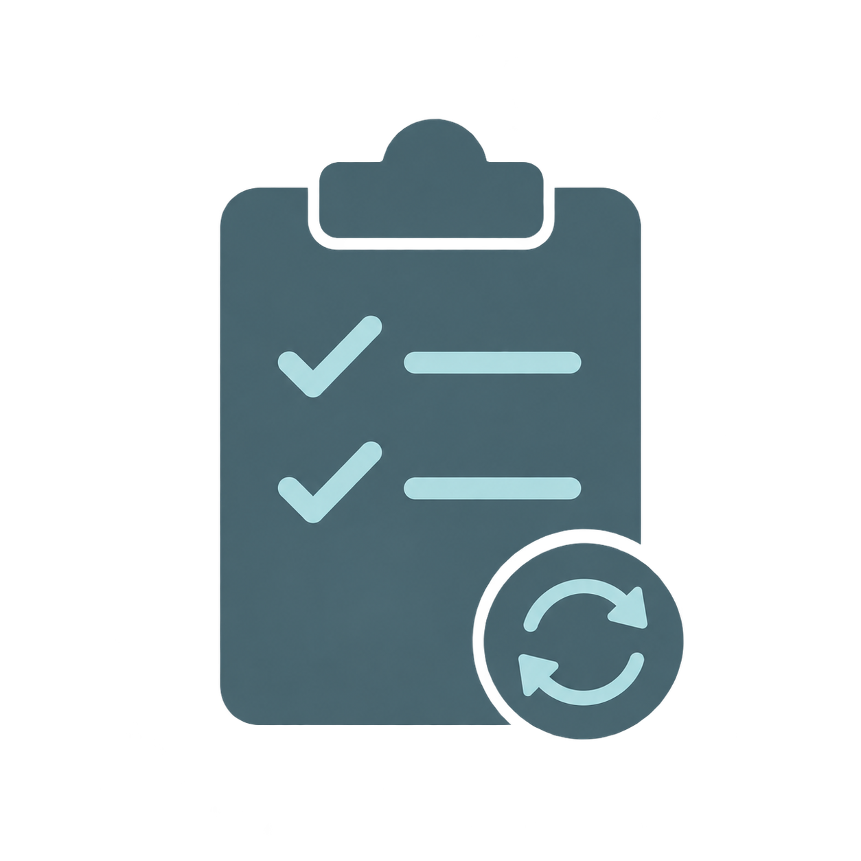 Clipboard with checklist and refresh icon